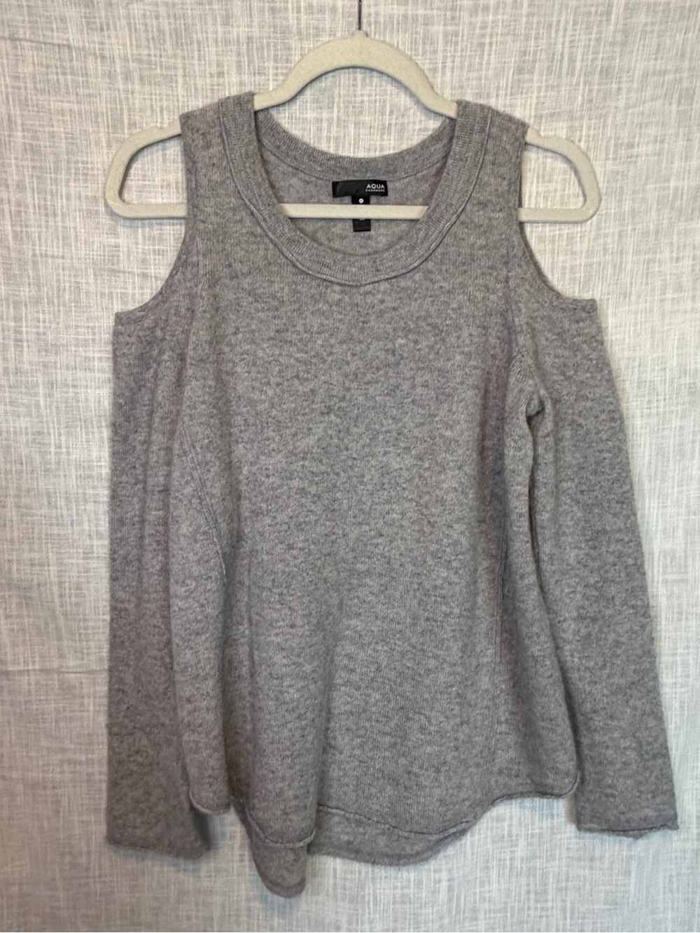 Aqua Gray Cold-Shoulder Cashmere Knit Top Sweater M
